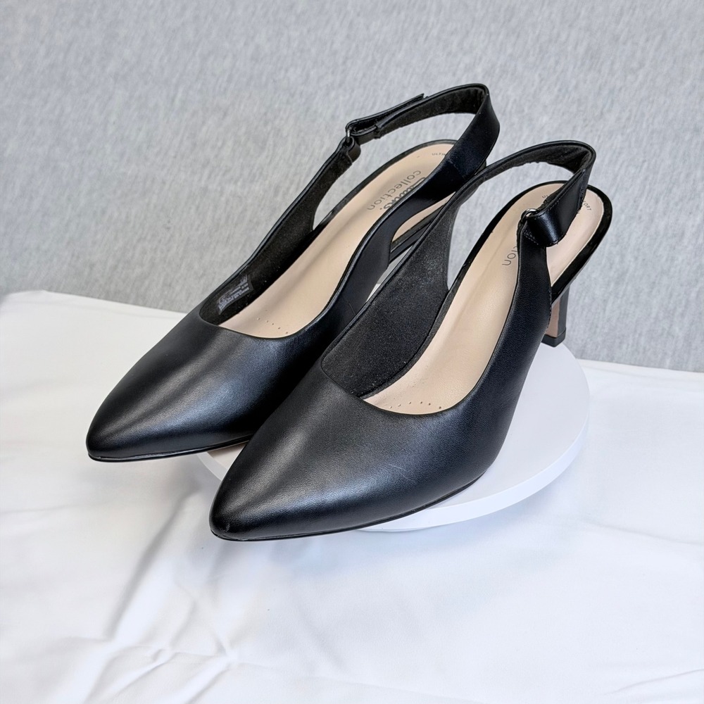Clarks Illeana Poppy Black Leather Slingback Pumps Stiletto Heel 261594664095